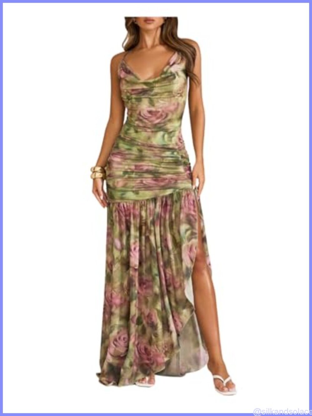 Flowy Floral Halter Maxi Dress Sleeveless Split Vacation Beach